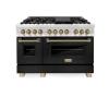 imageZLINE Autograph Edition 48 in 60 cu ft Legacy Dual Fuel Range with 7 Burner Gas Cooktop and 2 Electric Ovens in Stainless Steel with Black Matte Doors and Champagne Bronze Accents RAZBLM48CB