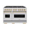 imageZLINE Autograph Edition 48 in 67 cu ft Classic Double Oven Dual Fuel Range with 8 Burner Gas Cooktop in Stainless Steel and Polished Gold Accents CDRZ48G