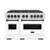 imageZLINE Autograph Edition 48 in 67 cu ft Classic Double Oven Dual Fuel Range with 8 Burner Gas Cooktop in Stainless Steel with White Matte Door and Matte Black Accents CDRZWM48MB
