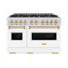 imageZLINE Autograph Edition 48 in 67 cu ft Classic Double Oven Dual Fuel Range with 8 Burner Gas Cooktop in Stainless Steel with White Matte Door and Polished Gold Accents CDRZWM48G