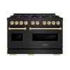 imageZLINE Autograph Edition 48 in 67 cu ft Classic Double Oven Gas Range with 8 Burner Cooktop in Black Stainless Steel and Polished Gold Accents CGRBZ48G