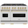 imageZLINE Autograph Edition 48 in 67 cu ft Classic Double Oven Gas Range with 8 Burner Cooktop in Satin Stainless Steel and Polished Gold Accents CGRSZ48G