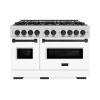 imageZLINE Autograph Edition 48 in 67 cu ft Classic Double Oven Gas Range with 8 Burner Cooktop in Stainless Steel with White Matte Doors and Matte Black Accents CGRZWM48MB