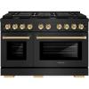 imageZLINE Autograph Edition 48 in 67 cu ft Paramount Double Oven Gas Range with 8 Burner Cooktop in Black Stainless Steel and Polished Gold Accents SGRBZ48G