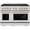 imageZLINE Autograph Edition 48 in 67 cu ft Paramount Double Oven Gas Range with 8 Burner Cooktop in Stainless Steel and Polished Gold Accents SGRZ48G