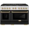 imageZLINE Autograph Edition 48 in 67 cu ft Paramount Double Oven Gas Range with 8 Burner Cooktop in Stainless Steel with Black Matte Doors and Champagne Bronze Accents SGRZBLM48CB