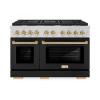 imageZLINE Autograph Edition 48 in 67 cu ft Paramount Double Oven Gas Range with 8 Burner Cooktop in Stainless Steel with Black Matte Doors and Polished Gold Accents SGRZBLM48G