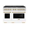 imageZLINE Autograph Edition 48 in 67 cu ft Paramount Double Oven Gas Range with 8 Burner Cooktop in Stainless Steel with White Matte Doors and Champagne Bronze Accents SGRZWM48CB