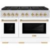 imageZLINE Autograph Edition 48 in 67 cu ft Paramount Double Oven Gas Range with 8 Burner Cooktop in Stainless Steel with White Matte Doors and Polished Gold Accents SGRZWM48G