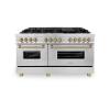 imageZLINE Autograph Edition 60 in 74 cu ft Legacy Dual Fuel Range with 9 Burner Gas Cooktop and 2 Electric Convection Ovens in Satin Stainless Steel and Champagne Bronze Accents RASZSN60CB