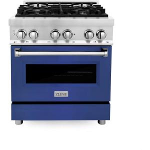imageZLINE 30 in 40 cu ft Legacy Dual Fuel Range with 4 Burner Gas Cooktop and Electric Convection Oven in Stainless Steel and Blue Matte Door RABM30