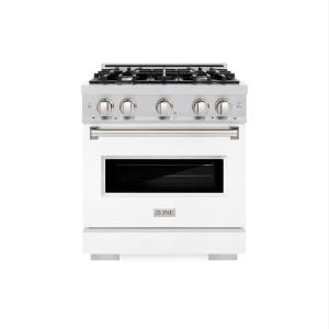 imageZLINE 30 in 42 cu ft Classic Dual Fuel Range with 4 Burner Gas Cooktop and Electric Convection Oven in Stainless Steel with White Matte Door CDRWM30