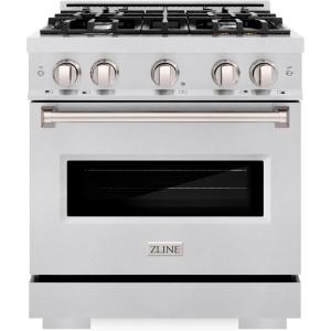 imageZLINE 30 in 42 cu ft Classic Gas Range with 4 Burner Cooktop and Convection Gas Oven in Satin Stainless Steel CGRS30