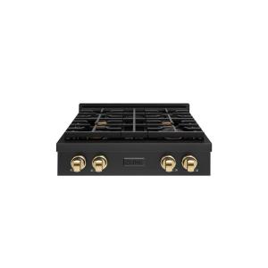 imageZLINE 30 in Autograph Edition Paramount Gas Rangetop with 4 Burners and Porcelain Cooktop in Black Stainless Steel with Polished Gold Accents SRTBZ30G