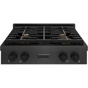 imageZLINE 30 in Paramount Gas Rangetop with 4 Brass Burners and Porcelain Cooktop in Black Satin Stainless Steel SRTBSBR30