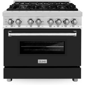 imageZLINE 36 in 46 cu ft Legacy Dual Fuel Range with 6 Burner Gas Cooktop and Electric Convection Oven in Satin Stainless Steel and Black Matte Door RASBLM36