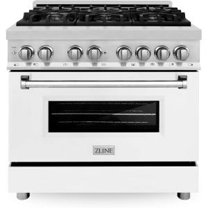 imageZLINE 36 in 46 cu ft Legacy Dual Fuel Range with 6 Burner Gas Cooktop and Electric Convection Oven in Stainless Steel with Griddle and White Matte Door RAWMGR36