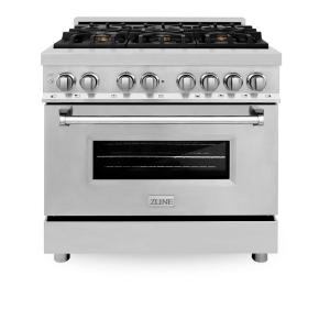 imageZLINE 36 in 46 cu ft Legacy Dual Fuel Range with Gas Cooktop and Electric Convection Oven in Stainless Steel with 6 Brass Burners RABR36