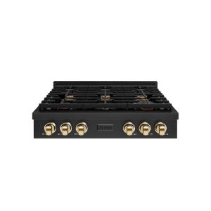 imageZLINE 36 in Autograph Edition Paramount Gas Rangetop with 6 Burners and Porcelain Cooktop in Black Stainless Steel with Polished Gold Accents SRTBZ36G