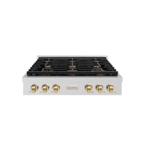 imageZLINE 36 in Autograph Edition Paramount Gas Rangetop with 6 Burners and Porcelain Cooktop in Stainless Steel with Champagne Bronze Accents SRTZ36CB
