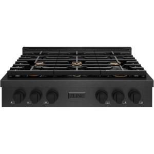 imageZLINE 36 in Paramount Gas Rangetop with 6 Brass Burners and Porcelain Cooktop in Black Satin Stainless Steel SRTBSBR36