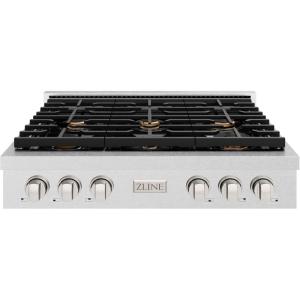 imageZLINE 36 in Paramount Gas Rangetop with 6 Brass Burners and Porcelain Cooktop in Satin Stainless Steel SRTSBR36