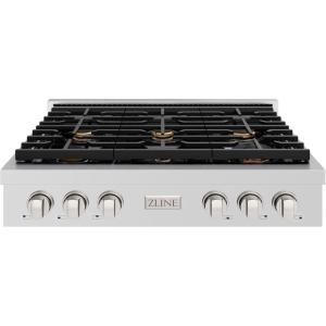 imageZLINE 36 in Paramount Gas Rangetop with 6 Brass Burners and Porcelain Cooktop in Stainless Steel SRTBR36