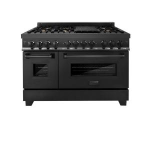 imageZLINE 48 in 60 cu ft Legacy Dual Fuel Range with Gas Cooktop and 2 Electric Ovens in Black Stainless Steel with 6 Brass Burners RABBR48