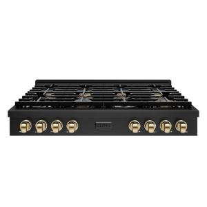 imageZLINE 48 in Autograph Edition Paramount Gas Rangetop with 8 Burners and Porcelain Cooktop in Black Stainless Steel with Polished Gold Accents SRTBZ48G