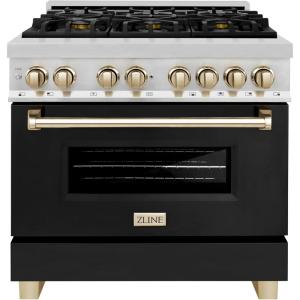 imageZLINE Autograph 36 Legacy Dual Fuel Range w 6 Burners amp Black amp Gold Accents RAZBLM36G