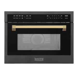 imageZLINE Autograph Edition 24 16 cu ft Builtin Convection Microwave Oven in Black Stainless Steel and Gold Accents