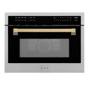 imageZLINE Autograph Edition 24 16 cu ft Builtin Convection Microwave Oven in Stainless Steel and Champagne Bronze Accents