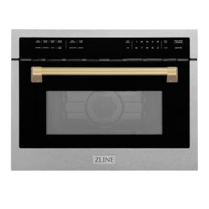 imageZLINE Autograph Edition 24 in 16 cu ft Builtin Convection Microwave Oven in Satin Stainless Steel with Champagne Bronze Accents MWOZ24SSCB