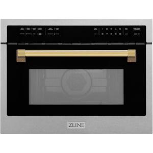 imageZLINE Autograph Edition 24 in 16 cu ft Builtin Convection Microwave Oven in Satin Stainless Steel with Polished Gold Accents MWOZ24SSG