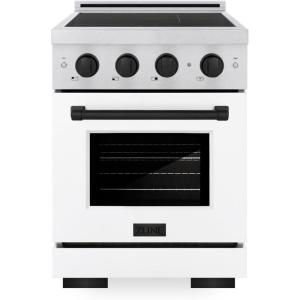 imageZLINE Autograph Edition 24 in 32 cu ft Paramount Induction Range with 3 Element Cooktop and Electric Convection Oven in Satin Stainless Steel with White Matte Door and Matte Black Accents