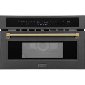 imageZLINE Autograph Edition 30 in 16 cu ft Builtin Convection Microwave Oven in Black Stainless Steel and Polished Gold Helix Handle MWOZ30BSKG
