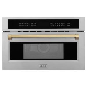 imageZLINE Autograph Edition 30 in 16 cu ft Builtin Convection Microwave Oven in Satin Stainless Steel and Champagne Bronze Accents MWOZ30SSCB