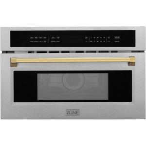 imageZLINE Autograph Edition 30 in 16 cu ft Builtin Convection Microwave Oven in Satin Stainless Steel and Polished Gold Accents MWOZ30SSG