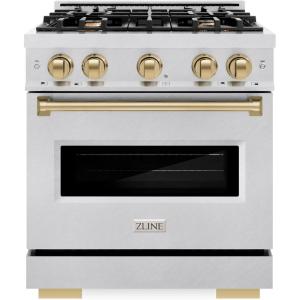 imageZLINE Autograph Edition 30 in 42 cu ft Classic Gas Range with 4 Burner Cooktop and Convection Gas Oven in Satin Stainless Steel and Champagne Bronze Accents CGRSZ30CB