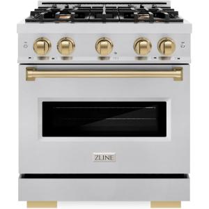 imageZLINE Autograph Edition 30 in 42 cu ft Classic Gas Range with 4 Burner Cooktop and Convection Gas Oven in Stainless Steel and Champagne Bronze Accents CGRZ30CB