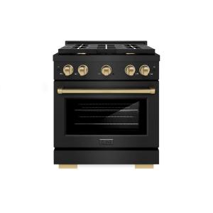 imageZLINE Autograph Edition 30 in 42 cu ft Paramount Gas Range with 4 Burner Cooktop and Convection Gas Oven in Black Stainless Steel and Champagne Bronze Accents SGRBZ30CB