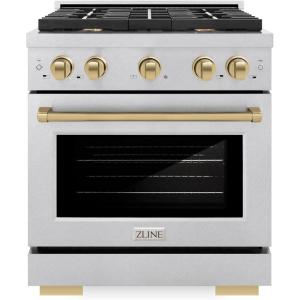 imageZLINE Autograph Edition 30 in 42 cu ft Paramount Gas Range with 4 Burner Cooktop and Convection Gas Oven in Satin Stainless Steel and Champagne Bronze Accents SGRSZ30CB