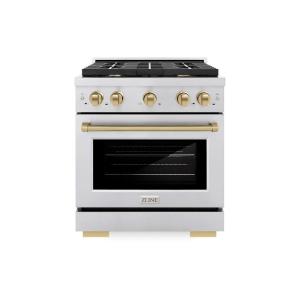 imageZLINE Autograph Edition 30 in 42 cu ft Paramount Gas Range with 4 Burner Cooktop and Convection Gas Oven in Stainless Steel and Champagne Bronze Accents SGRZ30CB