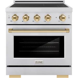 imageZLINE Autograph Edition 30 in 42 cu ft Paramount Induction Range with 4 Element Cooktop and Electric Convection Oven in Stainless Steel with Polished Gold Accents SINRZ30G