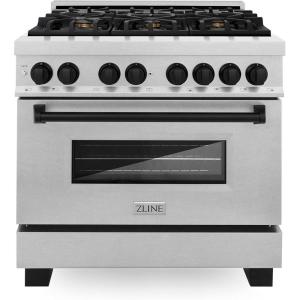 imageZLINE Autograph Edition 36 in 46 cu ft Legacy Dual Fuel Range with 6 Burner Gas Cooktop and Electric Convection Oven in Satin Stainless Steel and Matte Black Accents RASZSN36MB