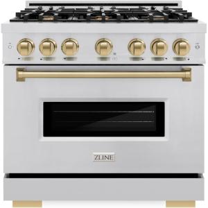 imageZLINE Autograph Edition 36 in 52 cu ft Classic Dual Fuel Range with 6 Burner Gas Cooktop and Electric Convection Oven in Stainless Steel with Champagne Bronze Accents CDRZ36CB