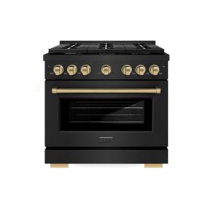 imageZLINE Autograph Edition 36 in 52 cu ft Paramount Gas Range with 6 Burner Cooktop and Convection Gas Oven in Black Stainless Steel and Champagne Bronze Accents SGRBZ36CB