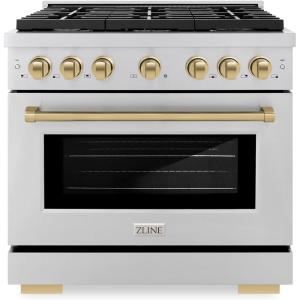 imageZLINE Autograph Edition 36 in 52 cu ft Paramount Gas Range with 6 Burner Cooktop and Convection Gas Oven in Stainless Steel and Champagne Bronze Accents SGRZ36CB