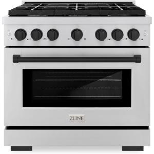 imageZLINE Autograph Edition 36 in 52 cu ft Paramount Gas Range with 6 Burner Cooktop and Convection Gas Oven in Stainless Steel and Matte Black Accents SGRZ36MB