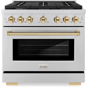 imageZLINE Autograph Edition 36 in 52 cu ft Paramount Gas Range with 6 Burner Cooktop and Convection Gas Oven in Stainless Steel and Polished Gold Accents SGRZ36G